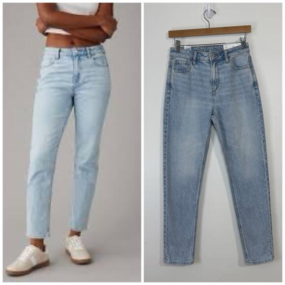 NWT American Eagle Strigid Mom Jeans Women’s Size 0/25W Blue Breeze - Picture 1 of 14